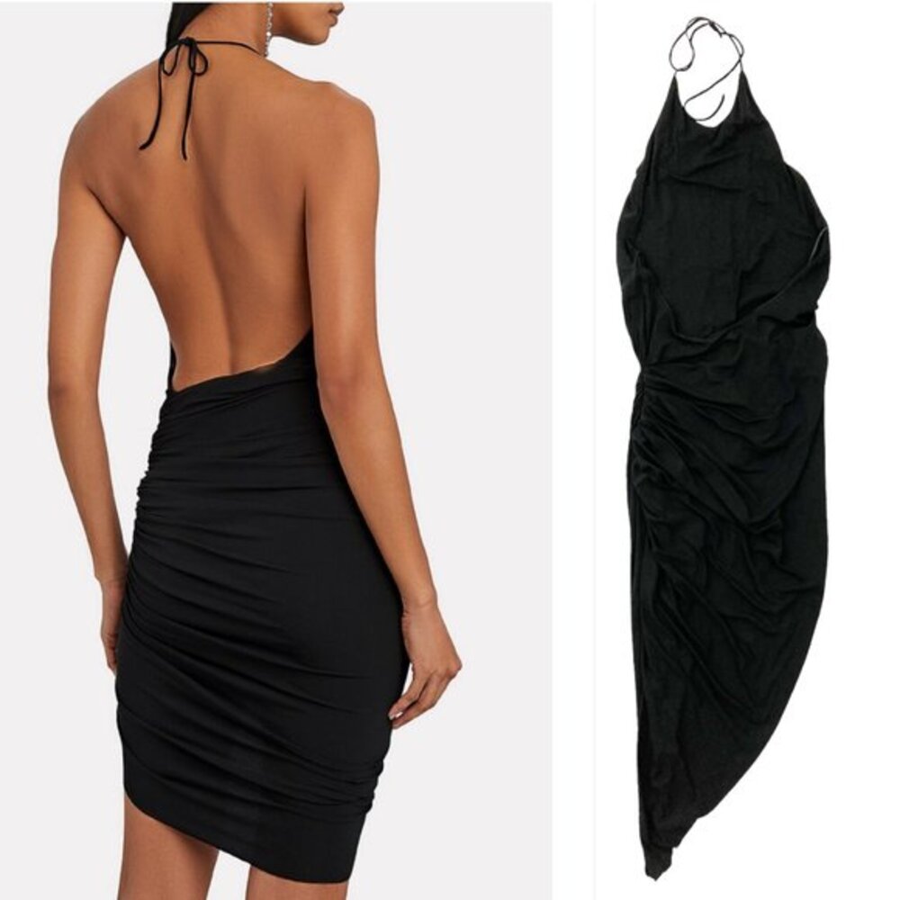NWT Alexandre Vauthier Draped Halter Jersey Dress Size 36 Black Asymmetric - Picture 2 of 14
